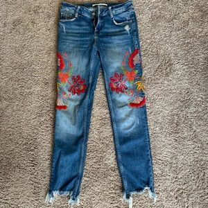Zara floral print straight leg jeans